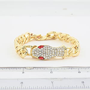 White and Red Austrian Crystal Serpent Bracelet in Goldtone (10.50 In)