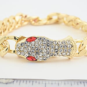 White and Red Austrian Crystal Serpent Bracelet in Goldtone (10.50 In)