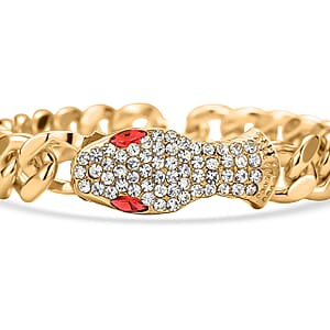 White and Red Austrian Crystal Serpent Bracelet in Goldtone (10.50 In)