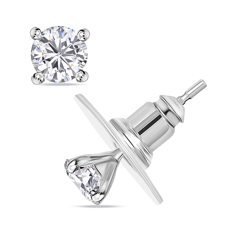 Moissanite Earrings in Rhodium Over Sterling Silver 1.00 ctw