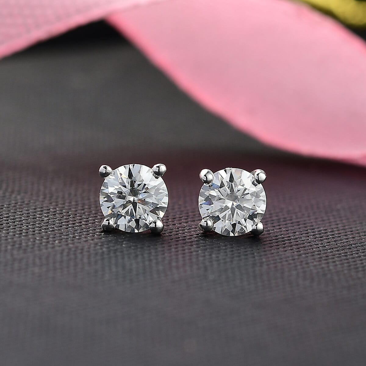Moissanite 1.00 ctw Earrings in Rhodium Over Sterling Silver image number 1