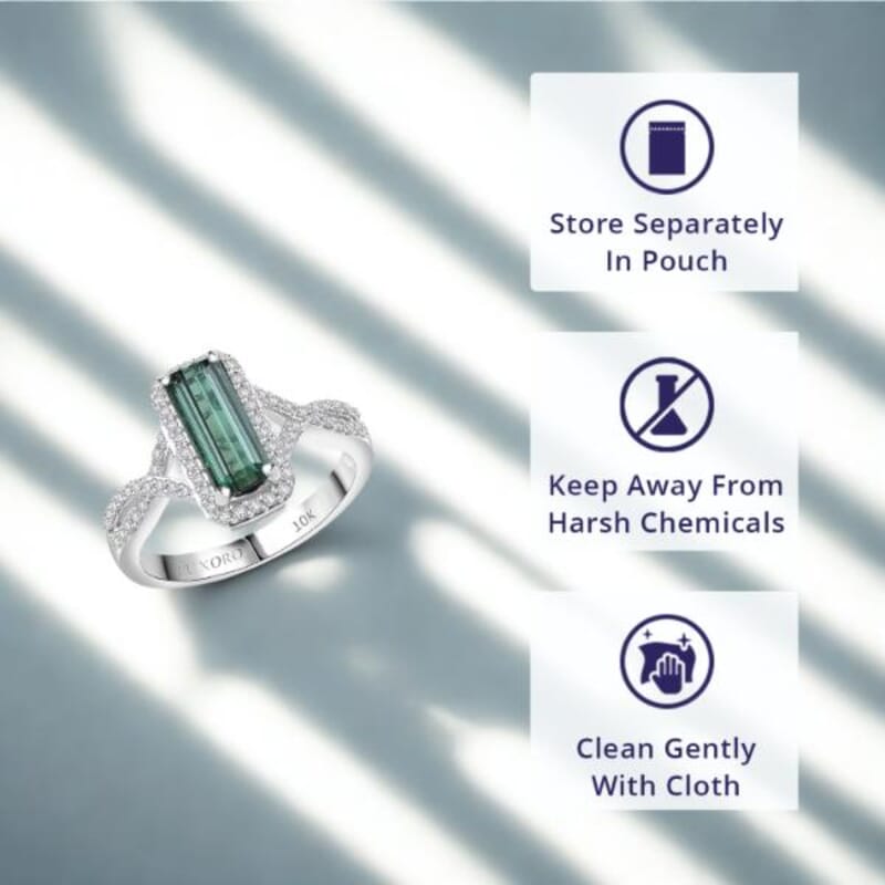 Luxoro 10K White Gold  AAA   Lagoon Tourmaline ,  White Diamond  I2 Main Stone With Side Stone Ring ,  Gold Wt. 3.44 g 1.93 ctw (Size 10.0) 1.93 ctw