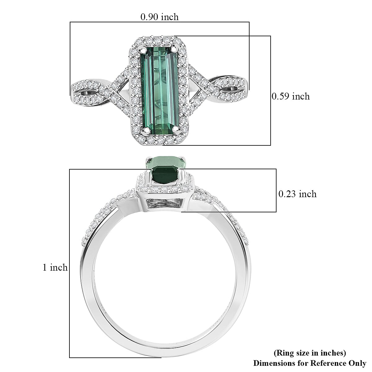 Luxoro 10K White Gold AAA Lagoon Tourmaline,  Diamond (I2) Ring (Size 8.0) 1.93 ctw image number 5