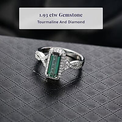 Luxoro 10K White Gold  AAA   Lagoon Tourmaline ,  White Diamond  I2 Main Stone With Side Stone Ring ,  Gold Wt. 3.44 g 1.93 ctw (Size 11.0) 1.93 ctw