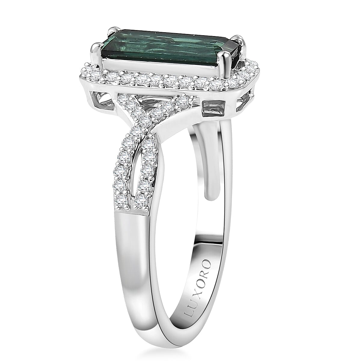 Luxoro 10K White Gold AAA Lagoon Tourmaline,  Diamond (I2) Ring (Size 8.0) 1.93 ctw image number 3