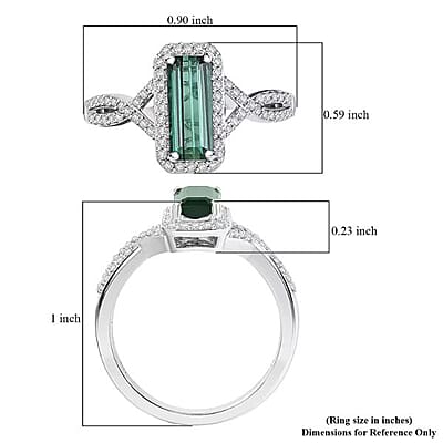Luxoro 10K White Gold  AAA   Lagoon Tourmaline ,  White Diamond  I2 Main Stone With Side Stone Ring ,  Gold Wt. 3.44 g 1.93 ctw (Size 5.0) 1.93 ctw