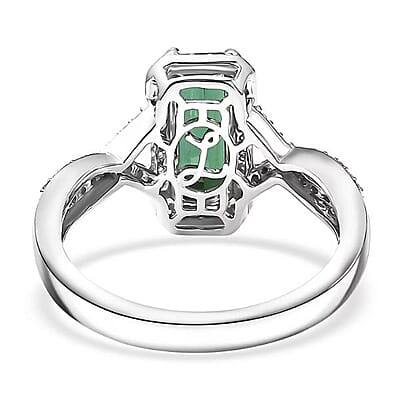 Luxoro 10K White Gold  AAA   Lagoon Tourmaline ,  White Diamond  I2 Main Stone With Side Stone Ring ,  Gold Wt. 3.44 g 1.93 ctw (Size 5.0) 1.93 ctw