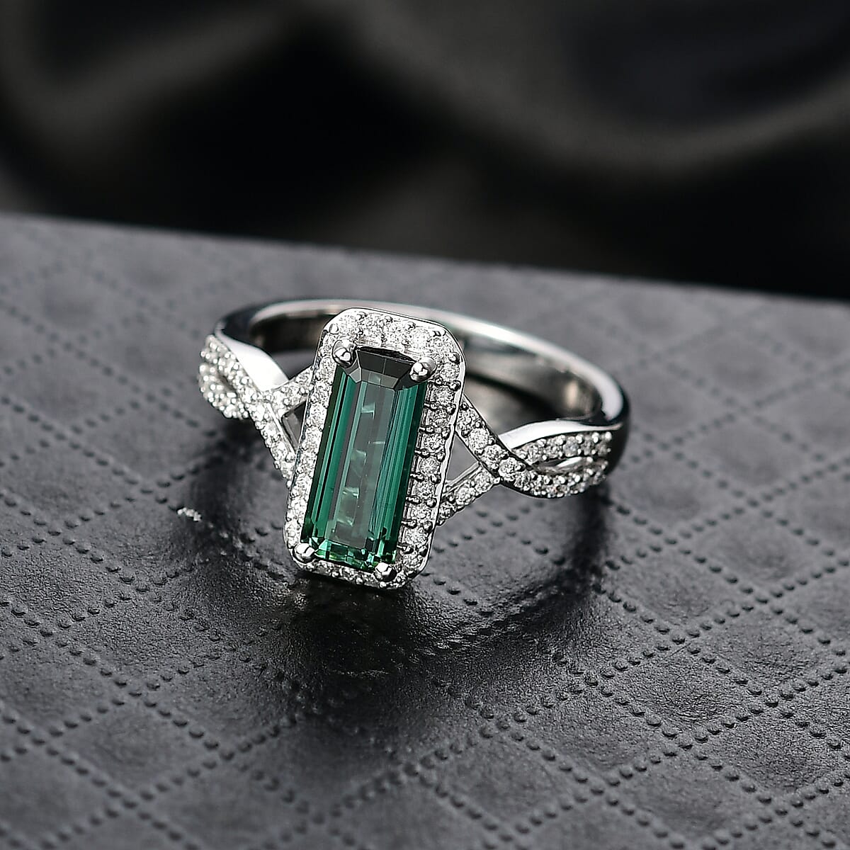 Luxoro 10K White Gold AAA Lagoon Tourmaline,  Diamond (I2) Ring (Size 8.0) 1.93 ctw image number 1