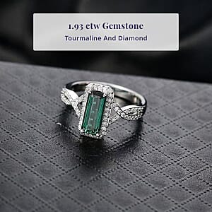 Luxoro AAA Lagoon Tourmaline, Diamond Ring in 10K White Gold 1.93 ctw (Size 9.0)