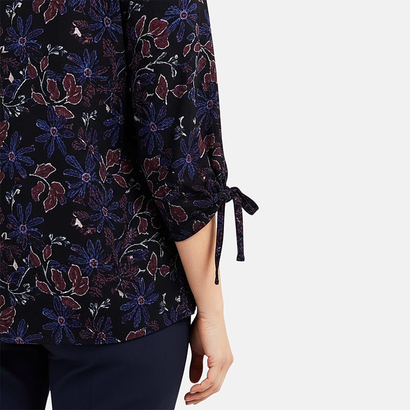 Closeout Christopher & Banks Navy Floral Printed Jewel Neck Long Sleeve Blouse - Large