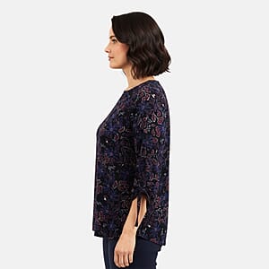 Closeout Christopher & Banks Navy Floral Printed Jewel Neck Long Sleeve Blouse - 1X