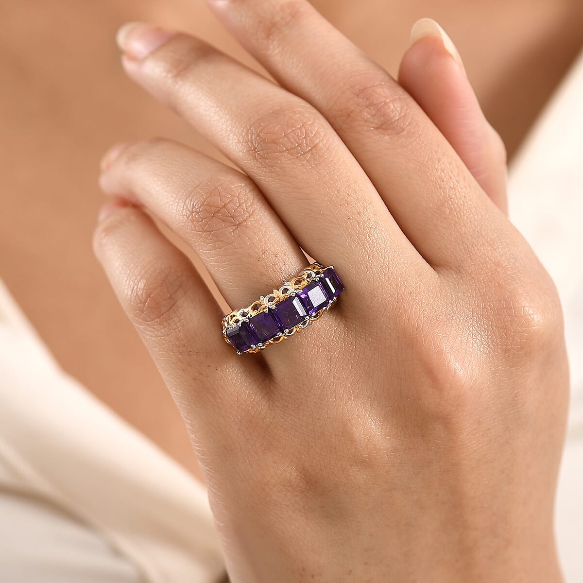 EverTrue African Amethyst Ring in 18K YG Plated and Platinum Bond 3.10 ctw (Size 10.0) image number 2