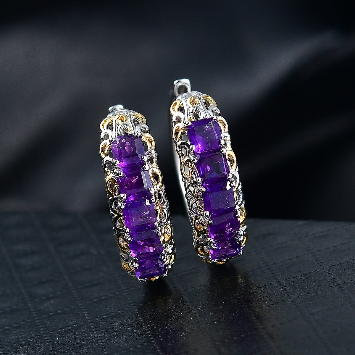 EverTrue Premium African Amethyst 3.65 ctw Earrings in Platinum Bond image number 1