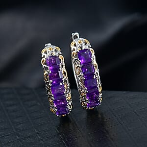 EverTrue African Amethyst 3.65 ctw Art Nouveau Hoop Earrings in 18K YG Plated and Platinum Bond