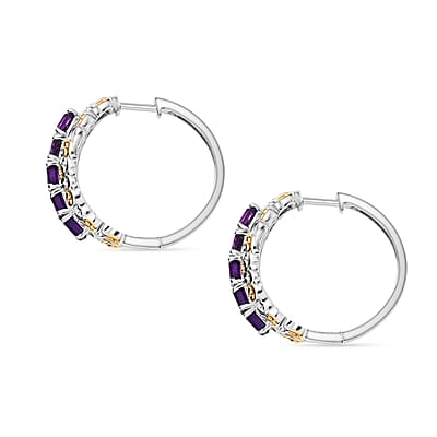 EverTrue African Amethyst 3.65 ctw Art Nouveau Hoop Earrings in 18K YG Plated and Platinum Bond