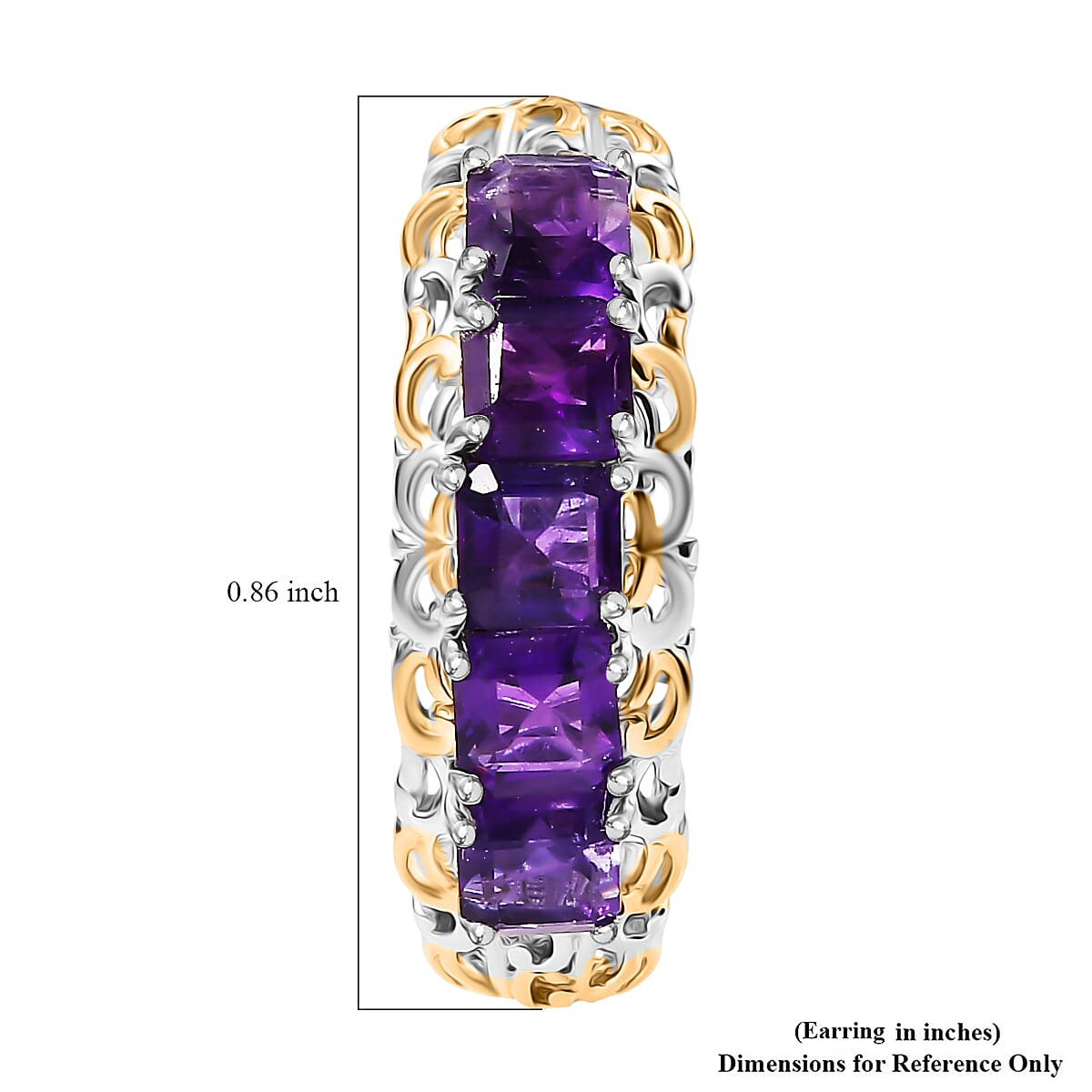 EverTrue African Amethyst 3.65 ctw Art Nouveau Hoop Earrings in 18K YG Plated and Platinum Bond