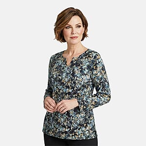 Closeout Christopher & Banks Blue Abstract Print Notch Neck Long Sleeve Tee - 1X