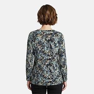 Closeout Christopher & Banks Blue Abstract Print Notch Neck Long Sleeve Tee - 1X