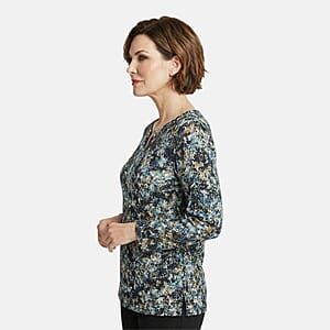 Closeout Christopher & Banks Blue Abstract Print Notch Neck Long Sleeve Tee - 2X