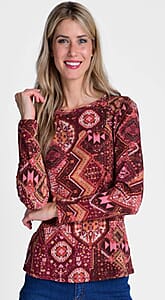 Closeout Christopher & Banks Burgundy Geometric Print Long Sleeve Thermal Tee - 1X