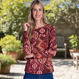 Closeout Christopher & Banks Burgundy Geometric Print Long Sleeve Thermal Tee - 1X
