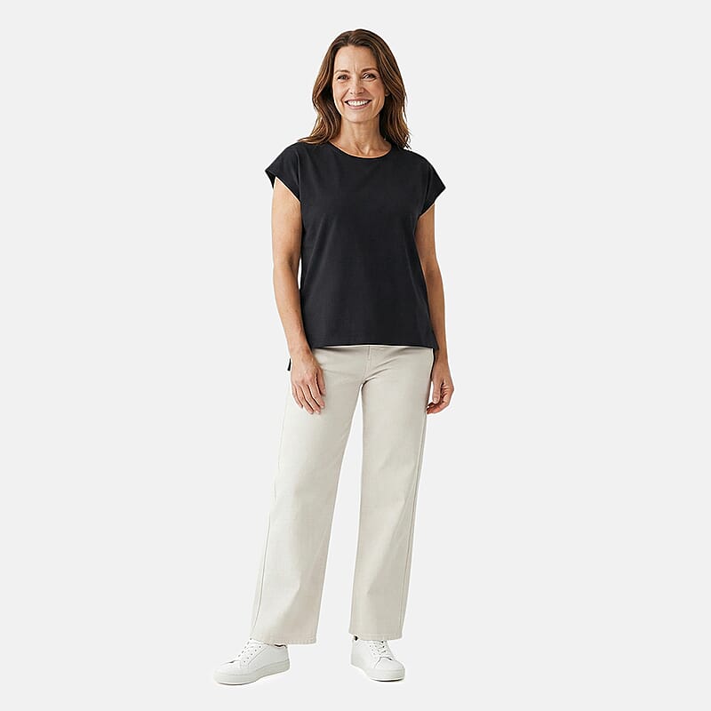 Closeout Christopher & Banks Black Relaxed Restyled Step Hem Tee - Medium