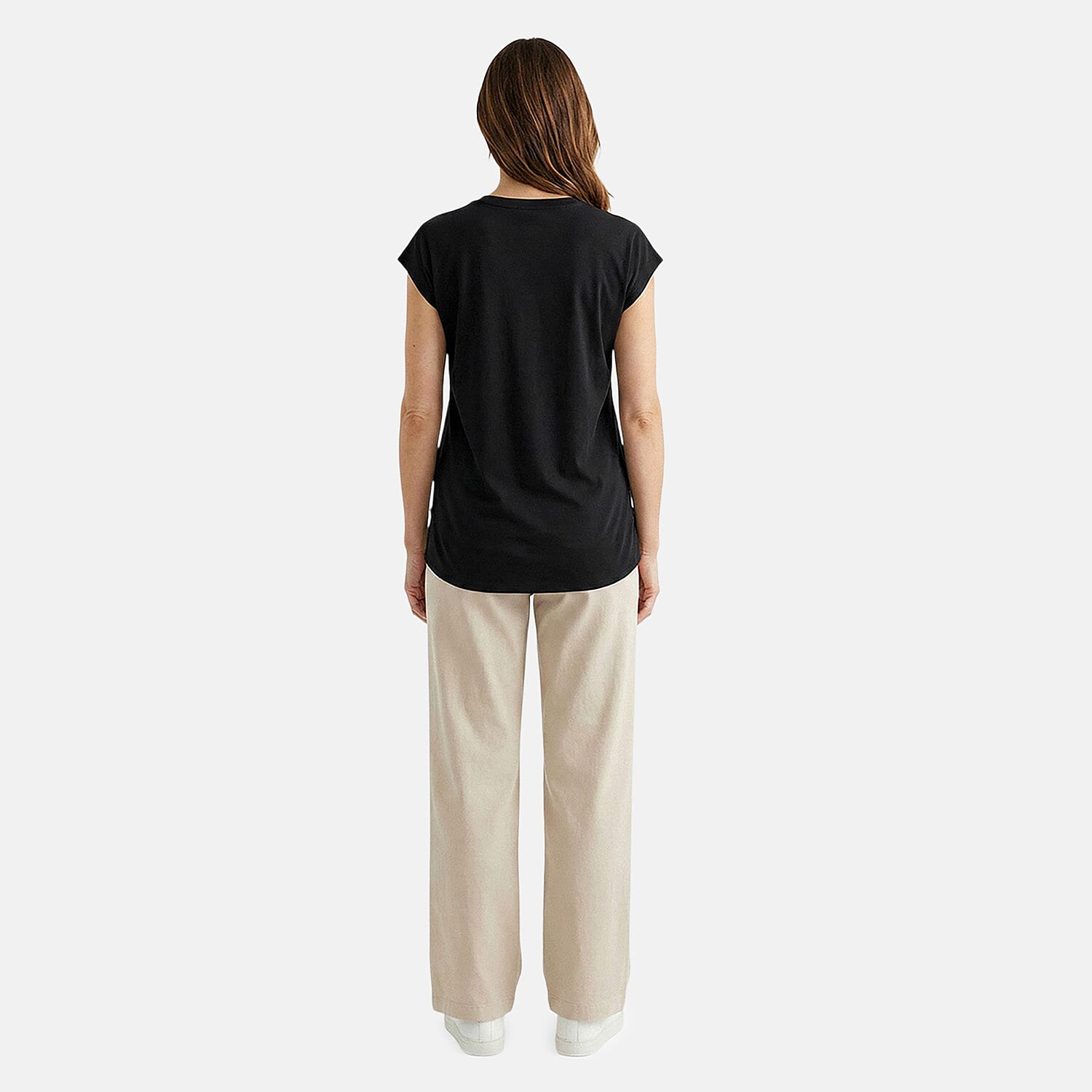 Closeout Christopher & Banks Black Relaxed Restyled Step Hem Tee - Medium