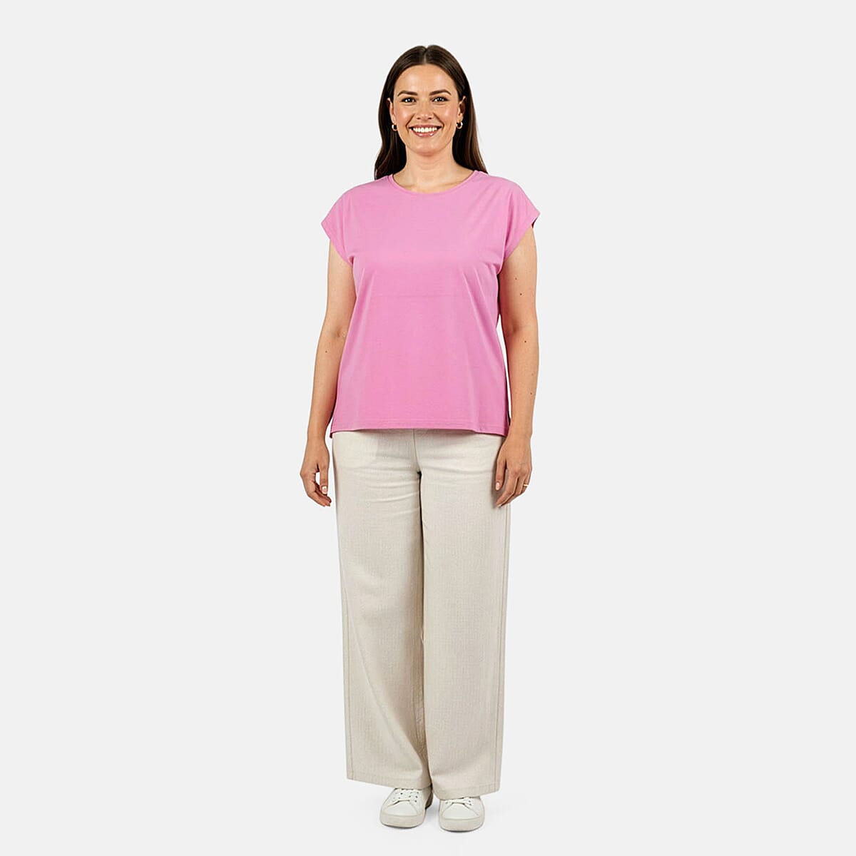 Closeout Christopher & Banks Light Pink Relaxed Restyled Step Hem Tee - Petite XL image number 0