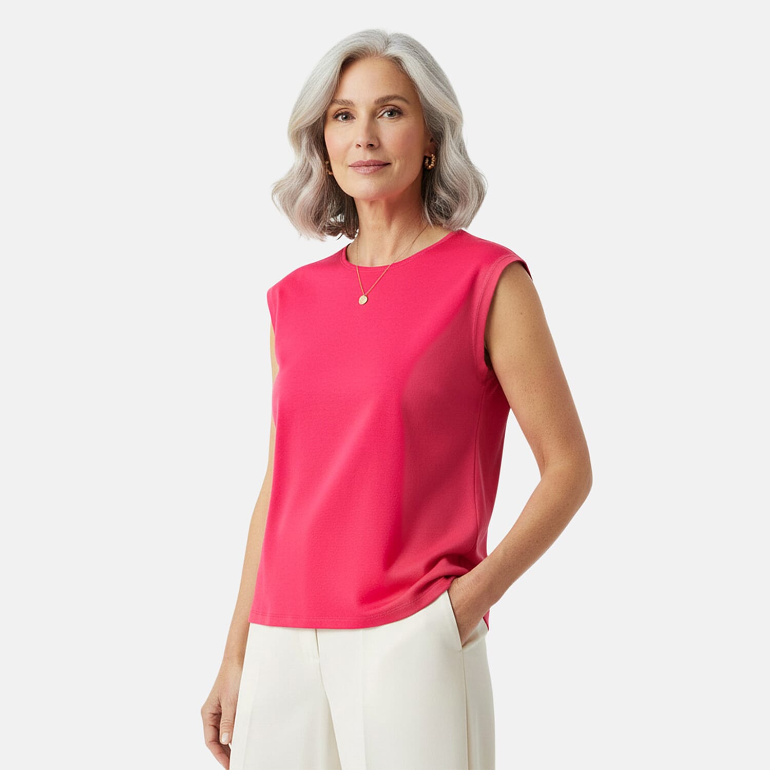 Closeout Christopher & Banks Pink Relaxed Restyled Step Hem Tee - Petite XL