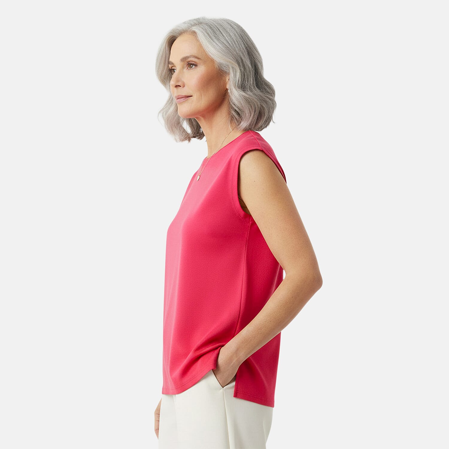 Closeout Christopher & Banks Pink Relaxed Restyled Step Hem Tee - Petite XL