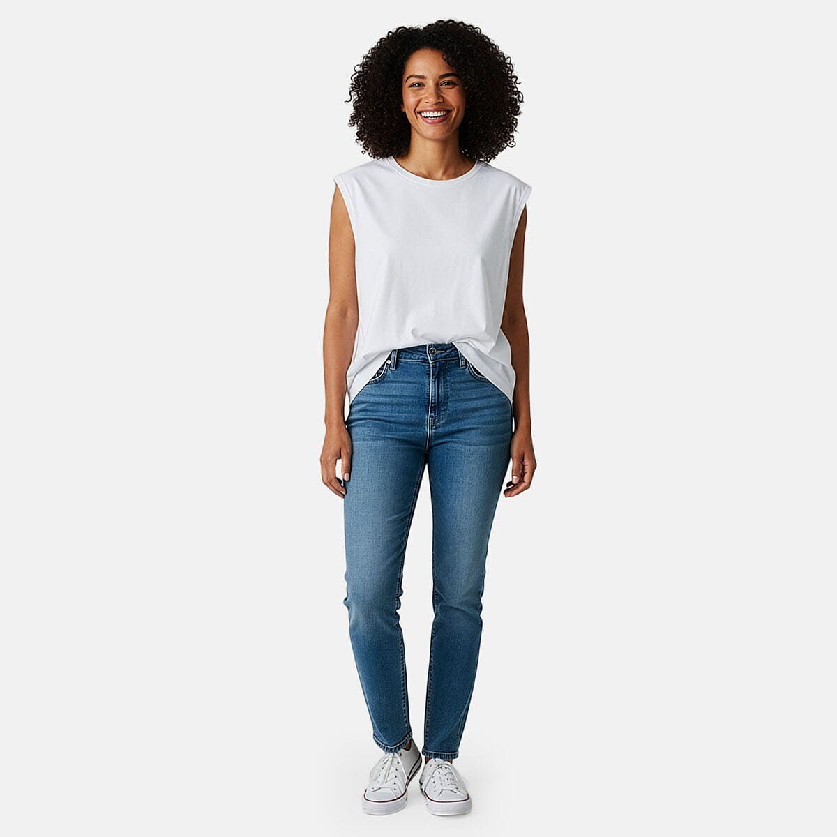Closeout Christopher & Banks White Relaxed Restyled Step Hem Tee - Petite Medium