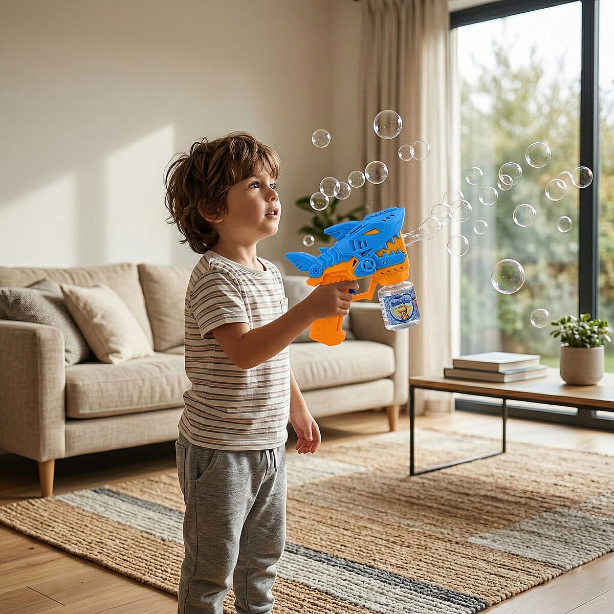 Blue Mini Robotic Shark Bubble Toy (Includes 90ml Bubble Liquid) image number 2