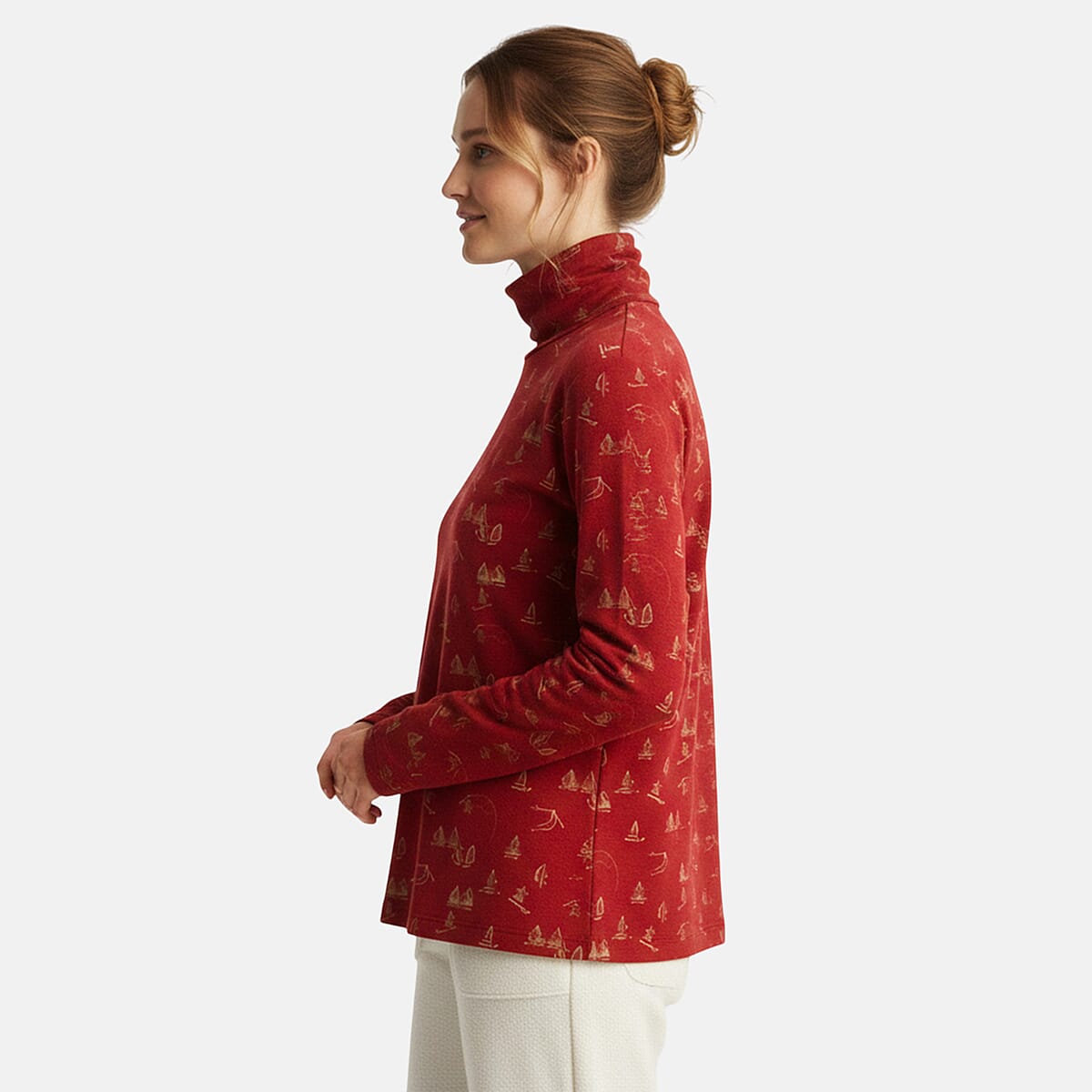 Closeout Christopher & Banks Red Ski Print Turtleneck Tee - XL image number 3