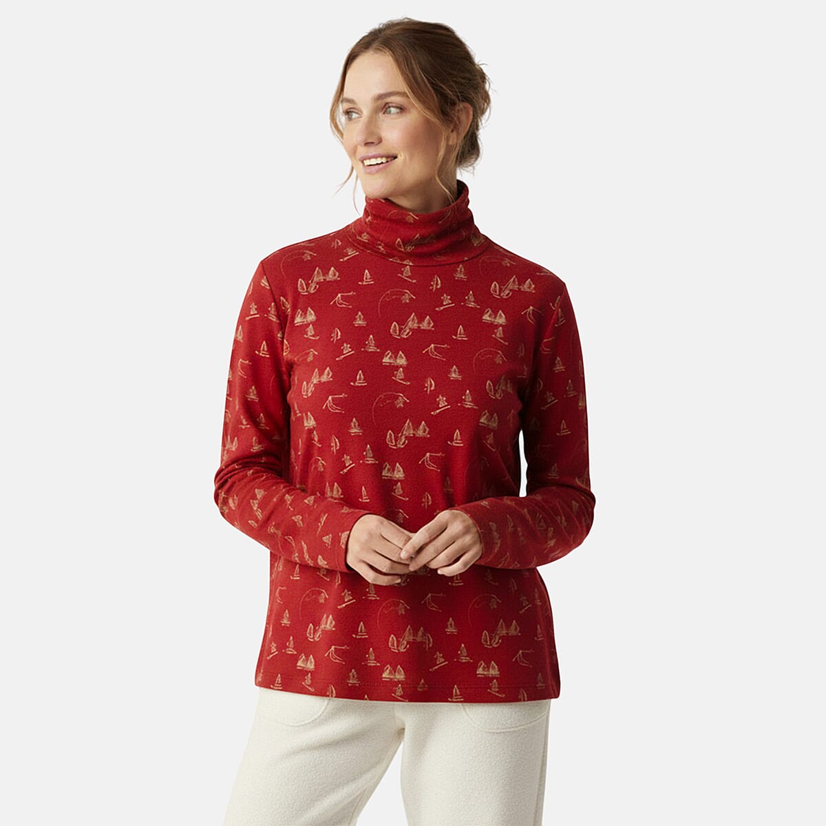 Closeout Christopher & Banks Red Ski Print Turtleneck Tee - 1X image number 0