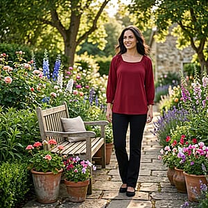 Closeout Christopher & Banks Burgundy Smocked Raglan Sleeve Square Neck Peasant Top - 1X