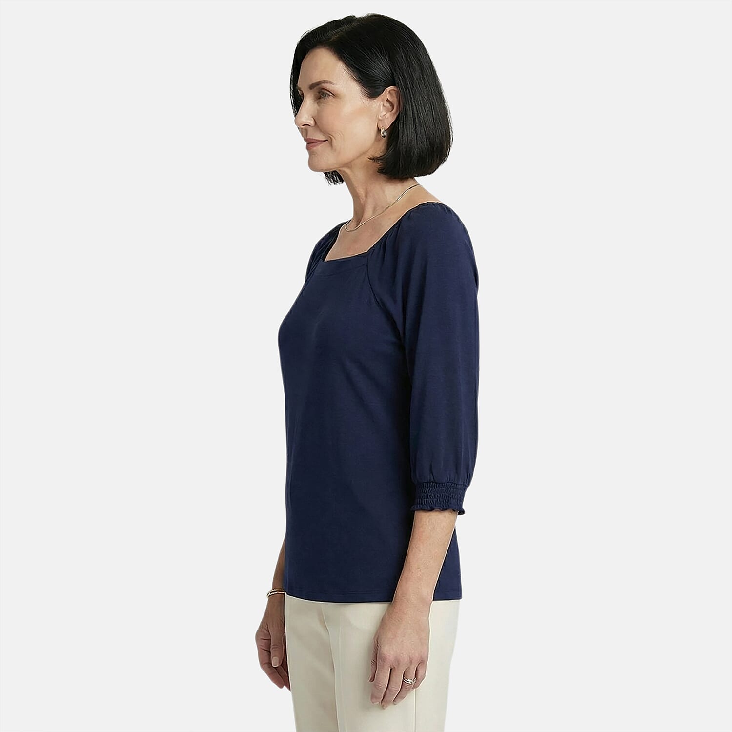 Closeout Christopher & Banks Multi Smocked Raglan Sleeve Square Neck Peasant Top - Petite XL