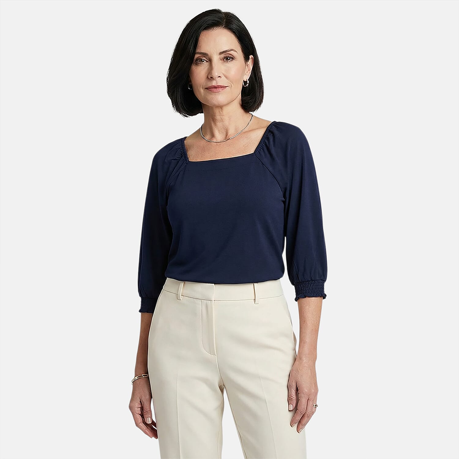 Closeout Christopher & Banks Multi Smocked Raglan Sleeve Square Neck Peasant Top - Petite XL