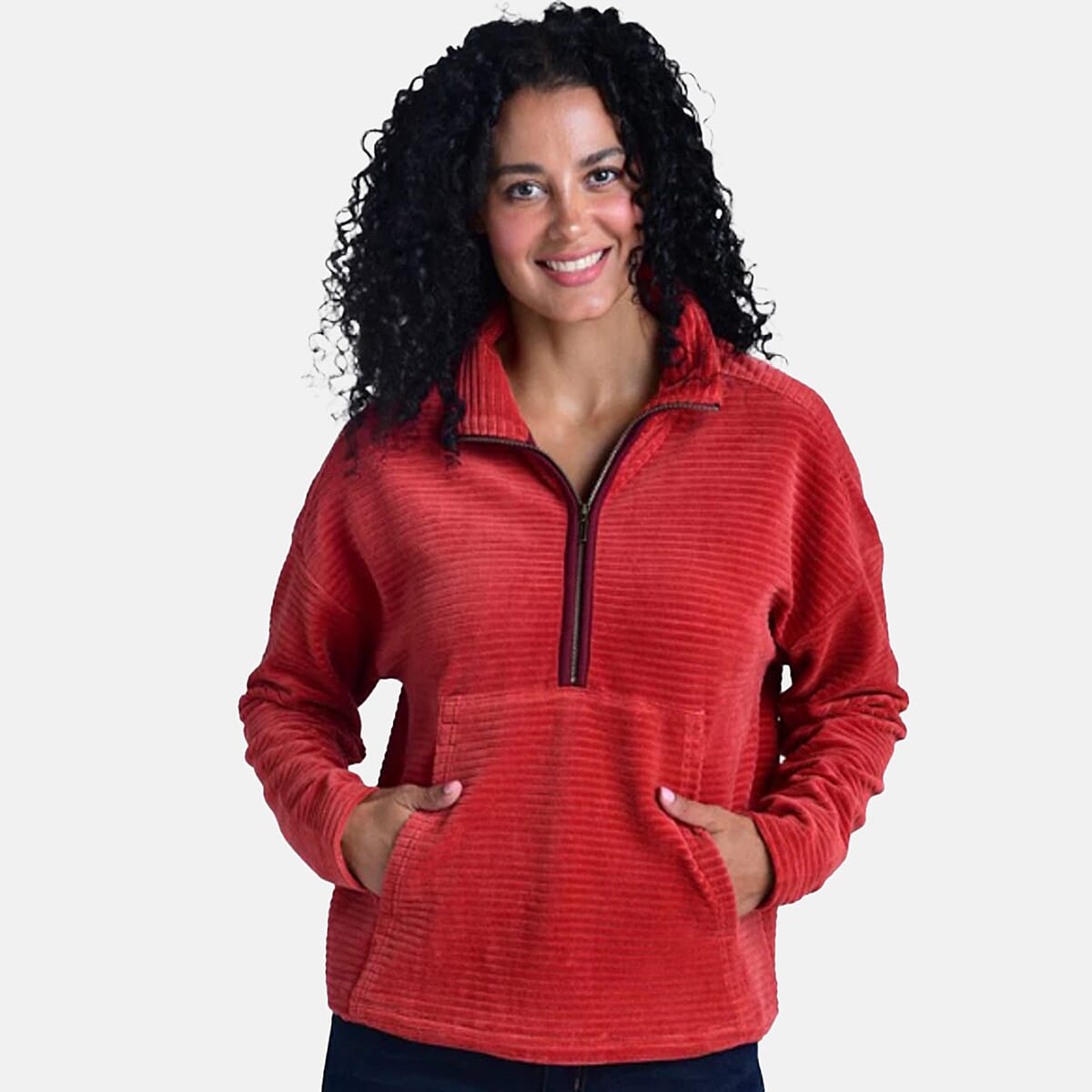 Closeout Christopher & Banks Red Knit Corduroy Half Zip Top - Large