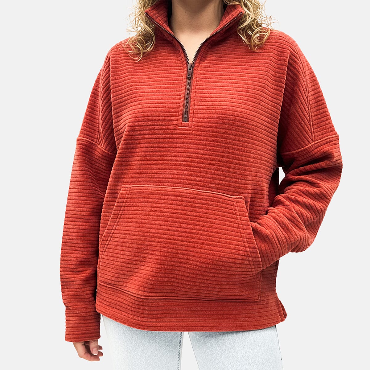 Closeout Christopher & Banks Red Knit Corduroy Half Zip Top - Large image number 3