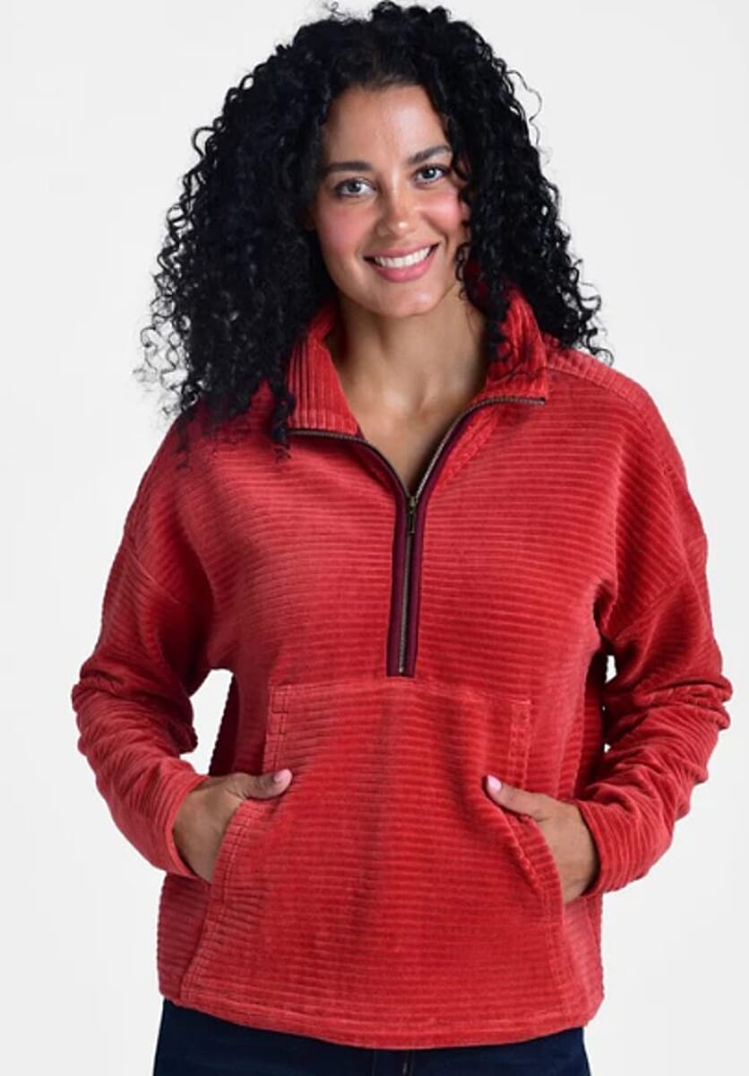 Closeout Christopher & Banks Red Knit Corduroy Half Zip Top - XL image number 0