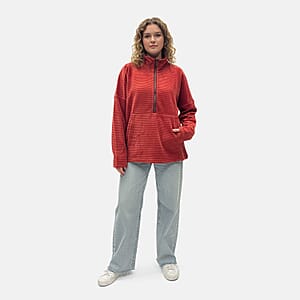 Closeout Christopher & Banks Red Knit Corduroy Half Zip Top - 1X