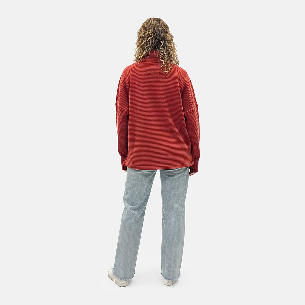 Closeout Christopher & Banks Red Knit Corduroy Half Zip Top - 1X image number 1