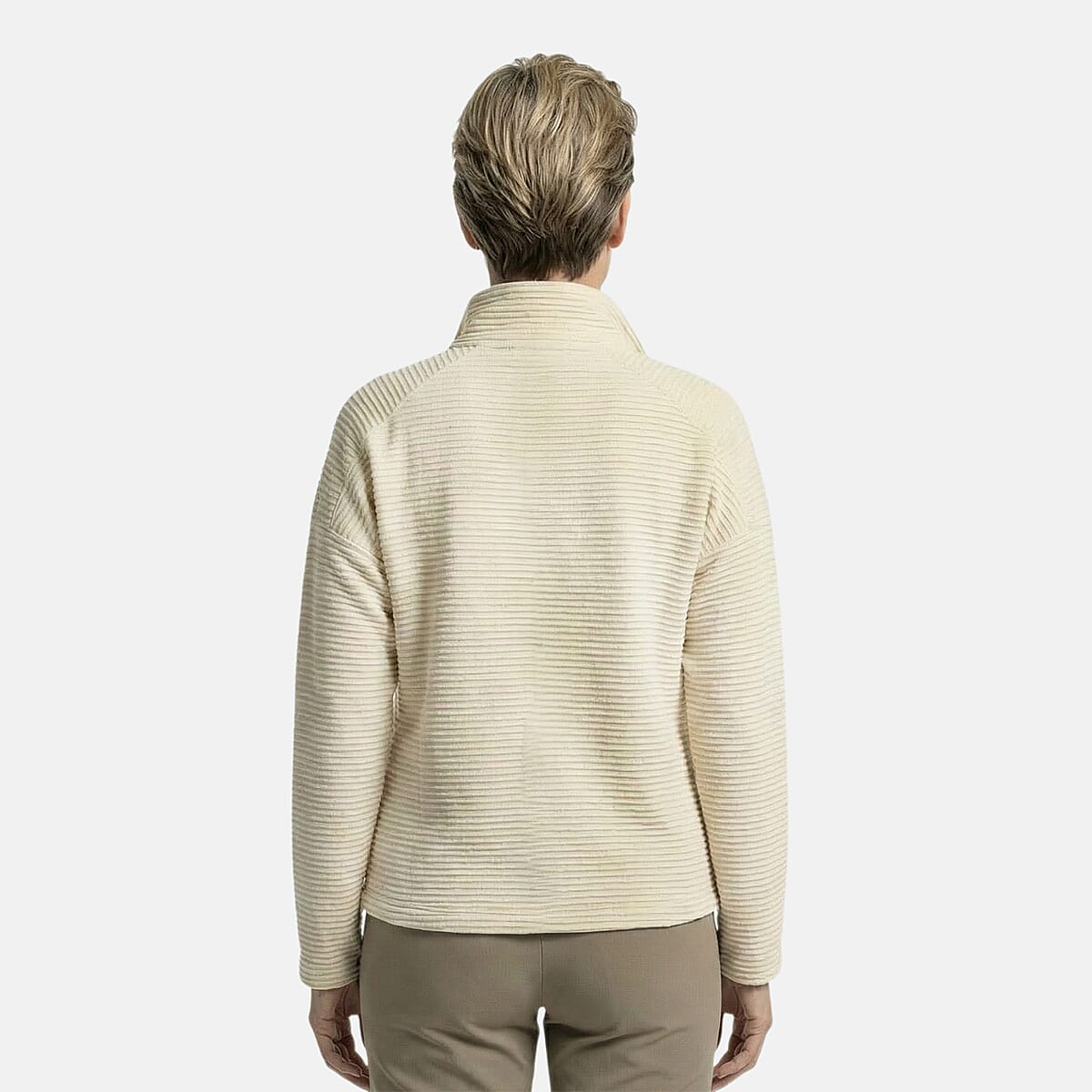 Closeout Christopher & Banks White Knit Corduroy Half Zip Top - 1X image number 1