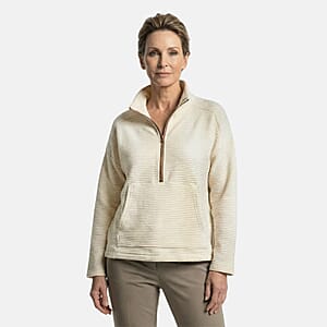 Closeout Christopher & Banks White Knit Corduroy Half Zip Top - 1X
