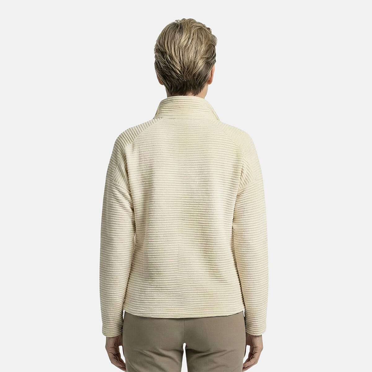 Closeout Christopher & Banks White Knit Corduroy Half Zip Top - 3X image number 1