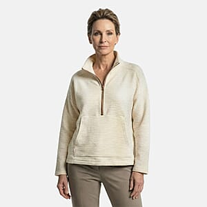 Closeout Christopher & Banks White Knit Corduroy Half Zip Top - 3X
