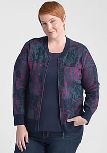 Closeout Christopher & Banks Multi Patchwork Zip Front Sweater - 1X