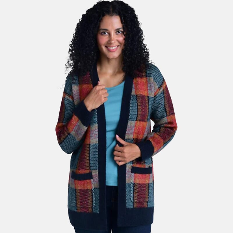 Closeout Christopher & Banks Teal Plaid Patch Pocket Cardigan - 2X