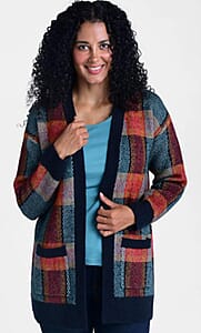 Closeout Christopher & Banks Teal Plaid Patch Pocket Cardigan - 3X