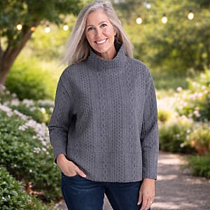 Closeout Christopher & Banks Charcoal Relaxed Restyled Cable Pattern Top - Medium